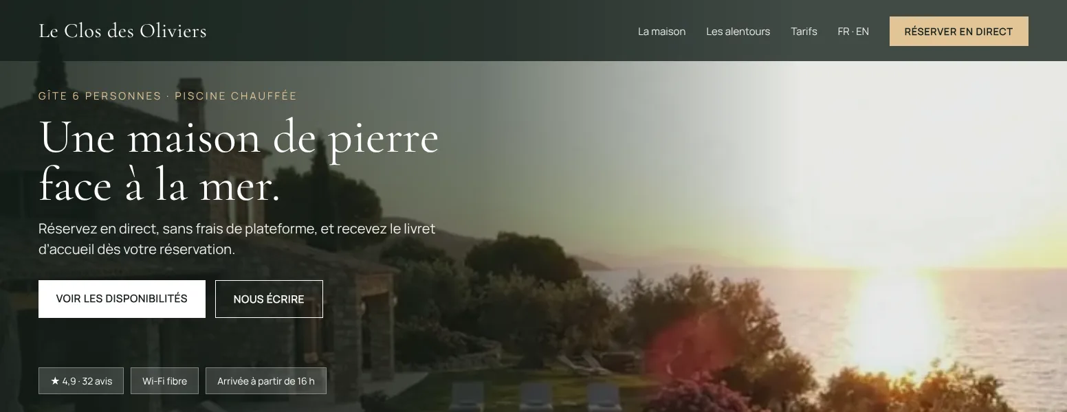 Exemple de site de gîte réalisé par HôteKit