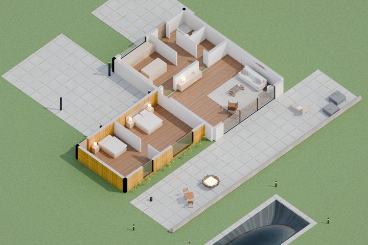 Plan 3D de votre logement, exemple réalisé pour le portfolio HôteKit