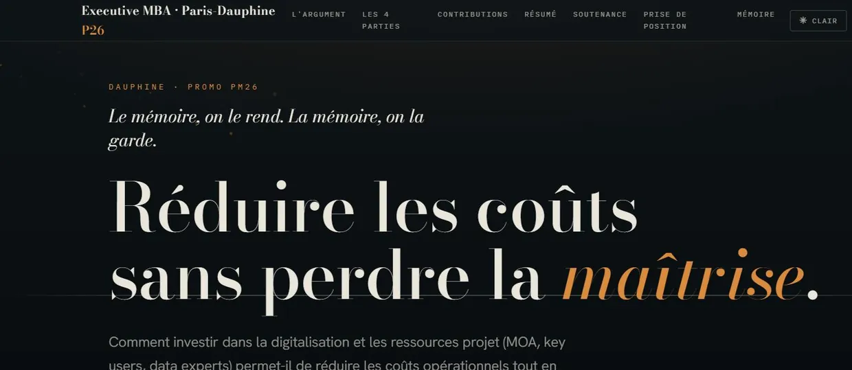 Site de présentation d’un mémoire Executive MBA